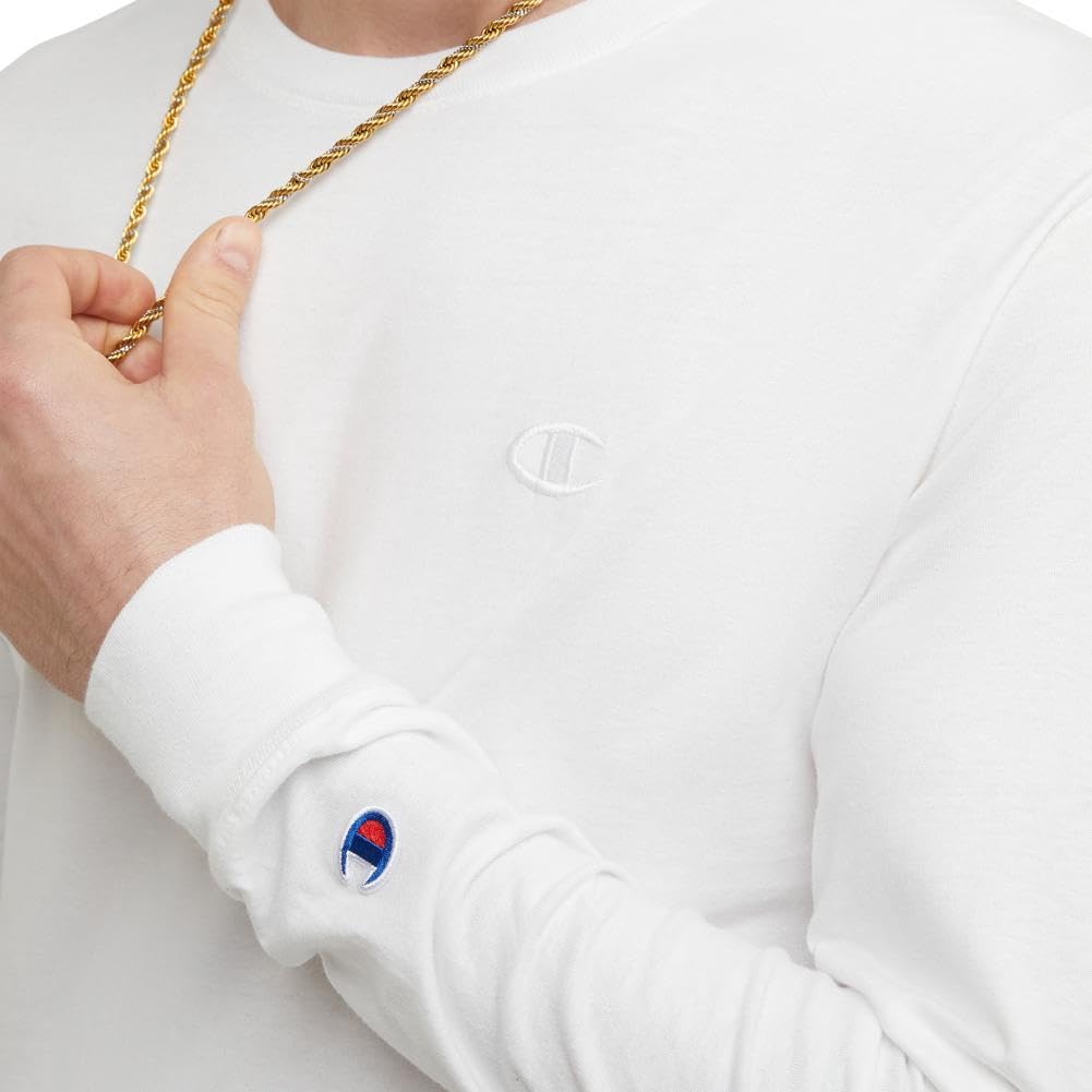 Champion Men's Classic Long Sleeve Tee Shirt, White, M