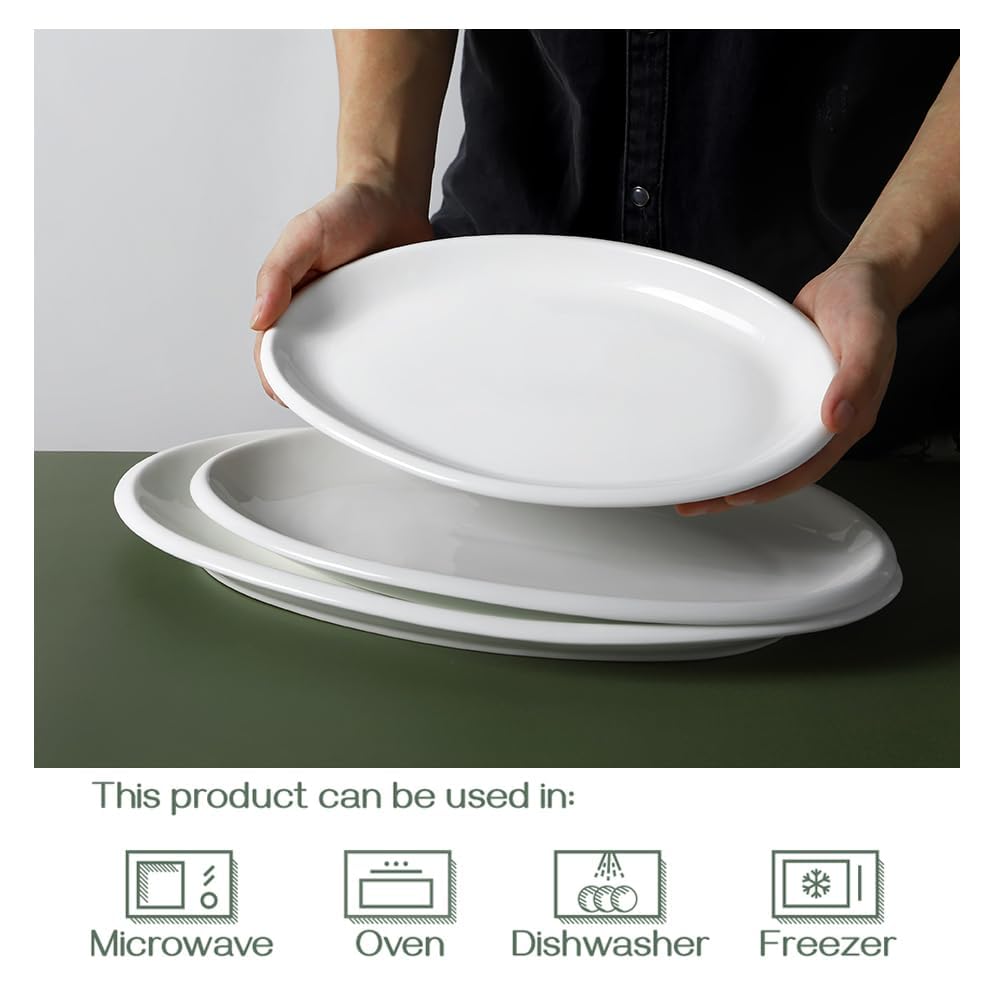 DOWAN Large Serving Platters, 16"/14"/12" Oval Serving Platters, Oven Safe, White Serving Plates, Porcelain Dinner Platters for Appetizers Meat Snacks, Serving Dishes for Party, Set of 3
