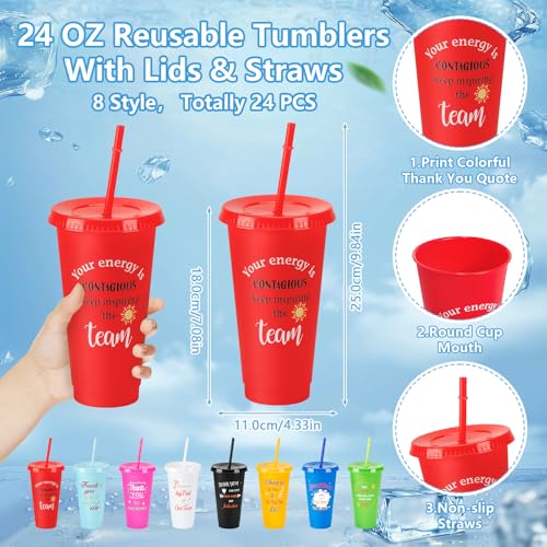 144pcs Employee Appriciation Gifts with Reusable Tumbler Inspirational Notepads Pen Mobile Phone Stand, 24 Set Team Thank You Bulk Christmas Gift for Coworker Staff Nurse Volunteer (Employee Colorful)
