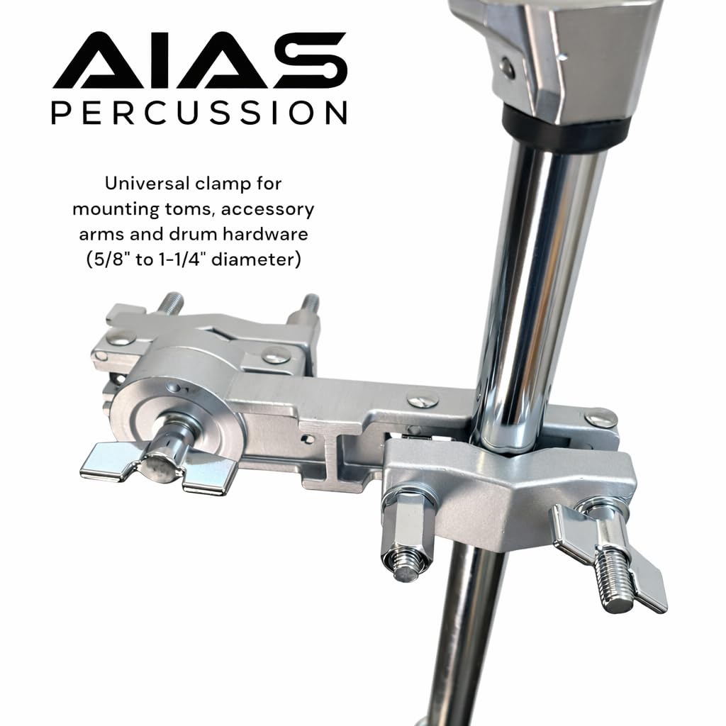 AIAS Rotating Multi Clamp for Drums – Universal Drum Mount for Toms, Accessory Arms & Hardware, Adjustable 5/8" to 1-1/4" Diameter, Durable Percussion Clamp for Stands
