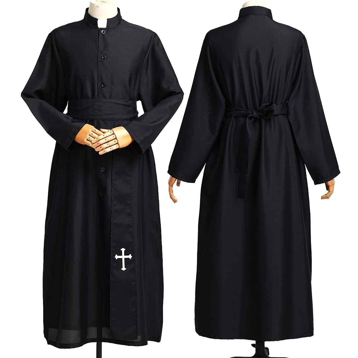 COSDREAMER Mens Clergy Robe Preacher Cassocks Mens Praise Worship Robes, Black, X-Large