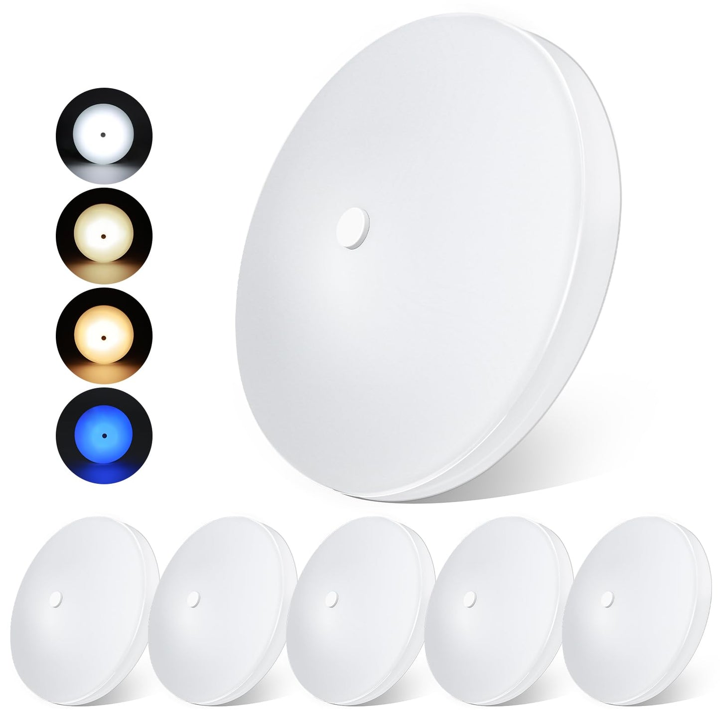 acegoo Rv 3Cct 4.5'' Led Dome Ceiling Light, 3000K/4500K/6000K Switchable with Blue Nightlight 12V Puck Light for Motorhome, Trailer, Boat, Surface Mount with Dimmer Switch (6 Pack)