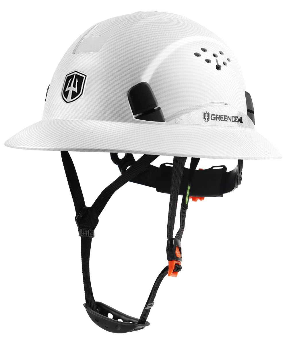 GREEN DEVIL Full Brim Hard Hat Vented Construction Helmet Cascos De Construccion ABS Work Hardhat for Men&Women 6 Point Adjustable Ratchet Suspension Custom Pattern Design