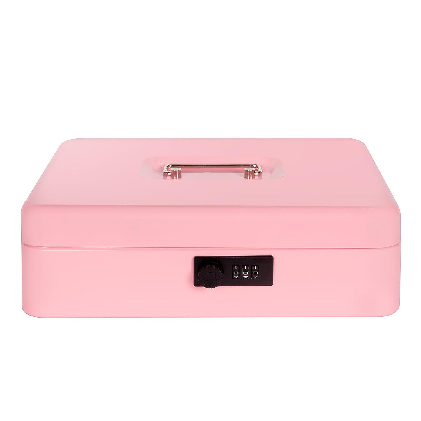 Cash Box with Combination Lock, Metal Money Box for Cash Register, Large Cash Lock Box for Money Safe 11.8" x 9.4" x 3.54" Pink