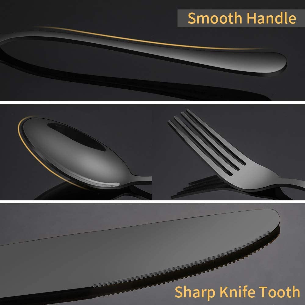 Flatware Set, 20-Piece Elegant Silverware Cutlery Set, Stainless Steel Utensils Service for 4, Include Knife/Fork/Spoon, Mirror Polished, Dishwasher Safe （Black）