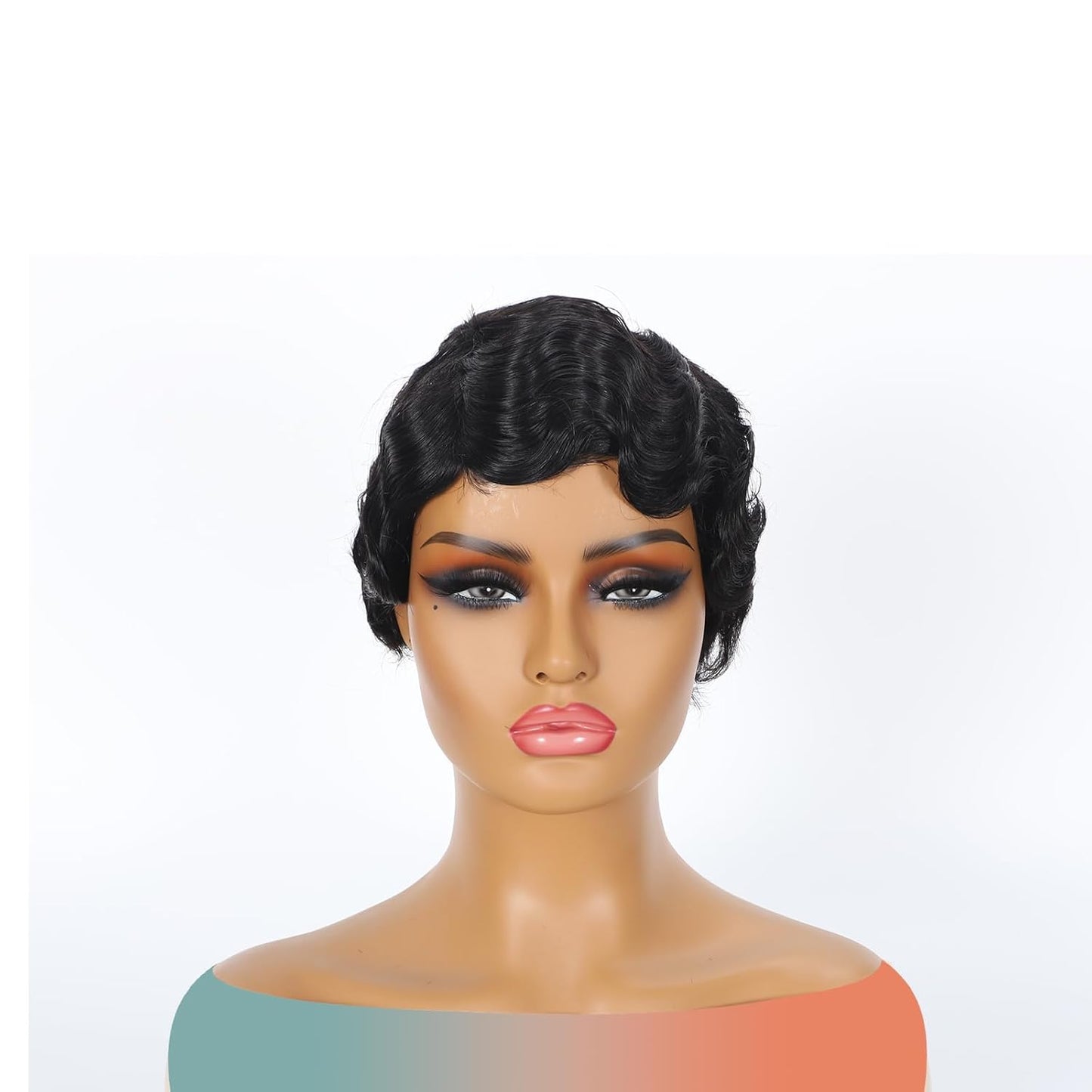 Fereowth Short Pixie Cut Wigs For Black Women Wig Finger Wave Wig Brazilian Human Hair Wigs Remy Human Hair Wig (black)