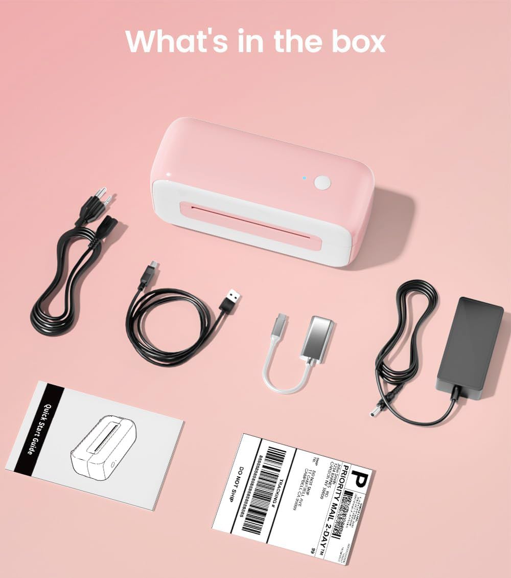 Phomemo Label Printer- Shipping Label Printer, Upgrade 4x6 Desktop Thermal Label Printer for Shipping Packages/Small Business/Office/Home- Pink