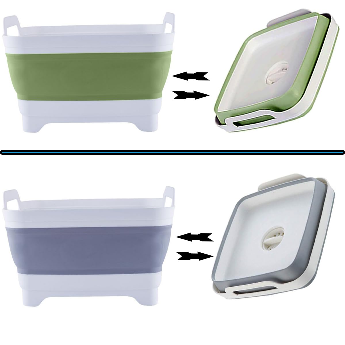Collapsible Dish Pans 2 Pack Portable Washing Basin Dish Pan with Handle Foldable Strainer Wash and Drain Dish Tub Drainer Over Sink Foldable Dishpan for RV Trailers Camping Dish Washing Tub