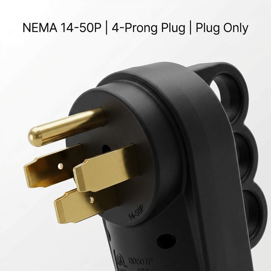 QWORK NEMA 14‑50P 50 Amp 4‑Prong RV Replacement Plug – Plug Only, 2 Pack, Fits 125/250V Camper & Trailer