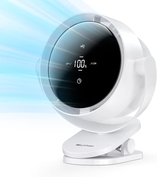 Marchpower Air Circulator Fan,100-Speed & Timer & 720°Tilt Clip on Fan, Quiet Portable Personal Fan, Battery Operated Desk Table Fan for Bedroom Bedside Stroller Office Outdoor Camping