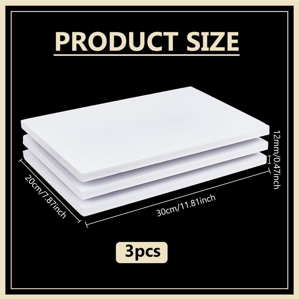BENECREAT 3Pcs 1/2 Inch White Foam Boards, 12x8 Inch Rectangle PVC Foam Sheet Poster Board for Mounting, Crafts, Art, Display, Presentation and Projects
