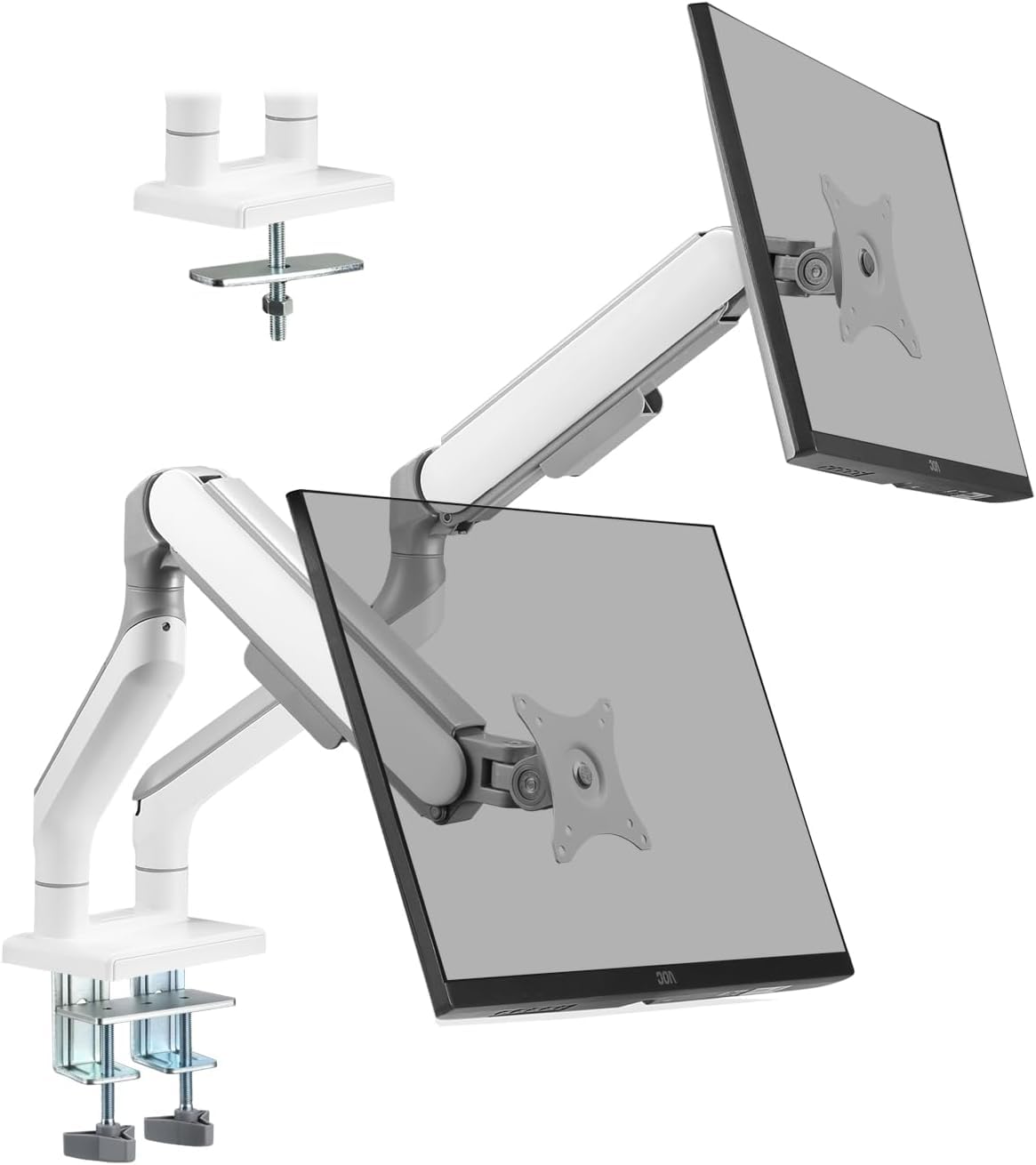 ETHU Heavy Duty Monitor Arm, Gas Spring Monitor Stand for 17-45 Inch Screens up to 37.4 lbs, Adjustable Monitor Mount with C-Clamp & Grommet Base, Ergonomic Computer Monitor Mount (Dual White)