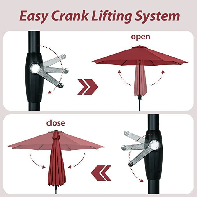 OKSTENCK 9 FT Patio Umbrella Outdoor Beach Umbrella with 8 Sturdy Ribs for Patio Garden Beach Pool Backyard, (Red)