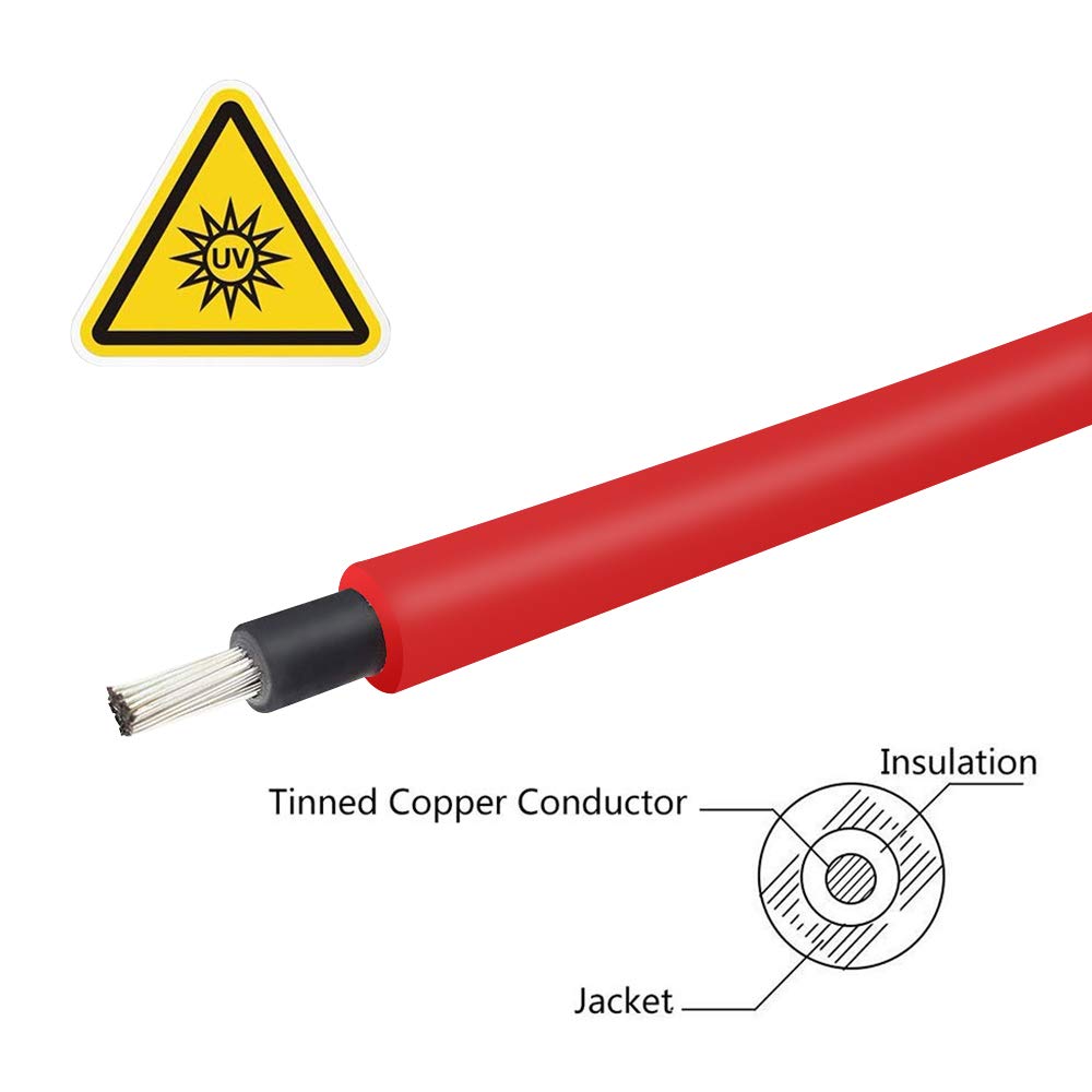 Renogy 10AWG Solar Extension Cable 10FT，MC4 ,10 awg wire with 2 Pair of Panel Connectors（One Pair 10 Feet Red & Black）
