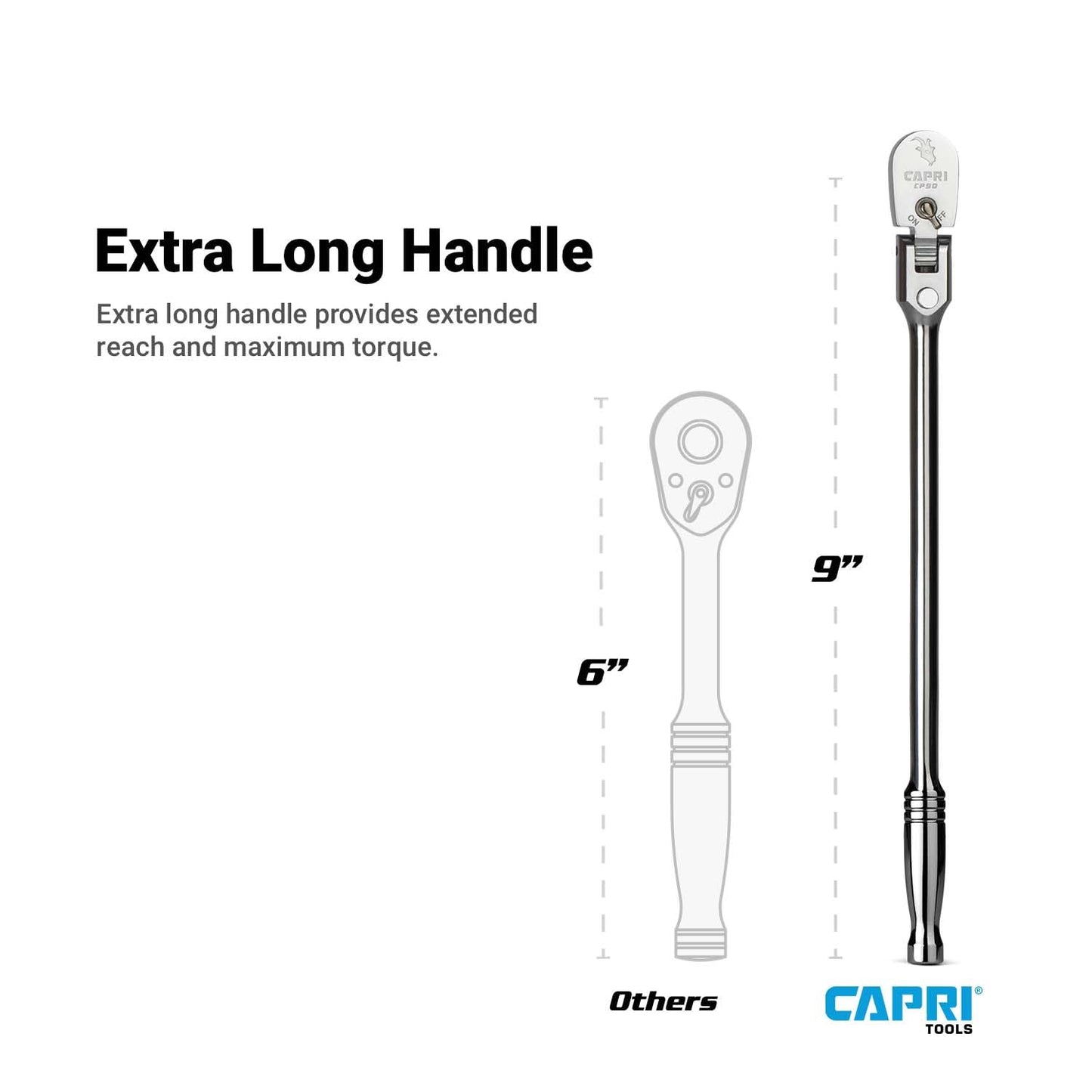 Capri Tools 1/4 in. Drive Fine 90-Tooth Locking Flex-Head Ratchet, Extra Long Chrome Handle
