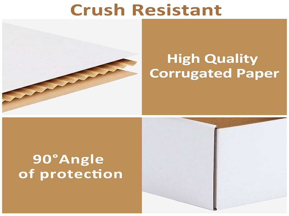 RLAVBL 12x9x2 Inches Shipping Boxes Set of 25, White Corrugated Cardboard Box for Packing, Mailing, Business