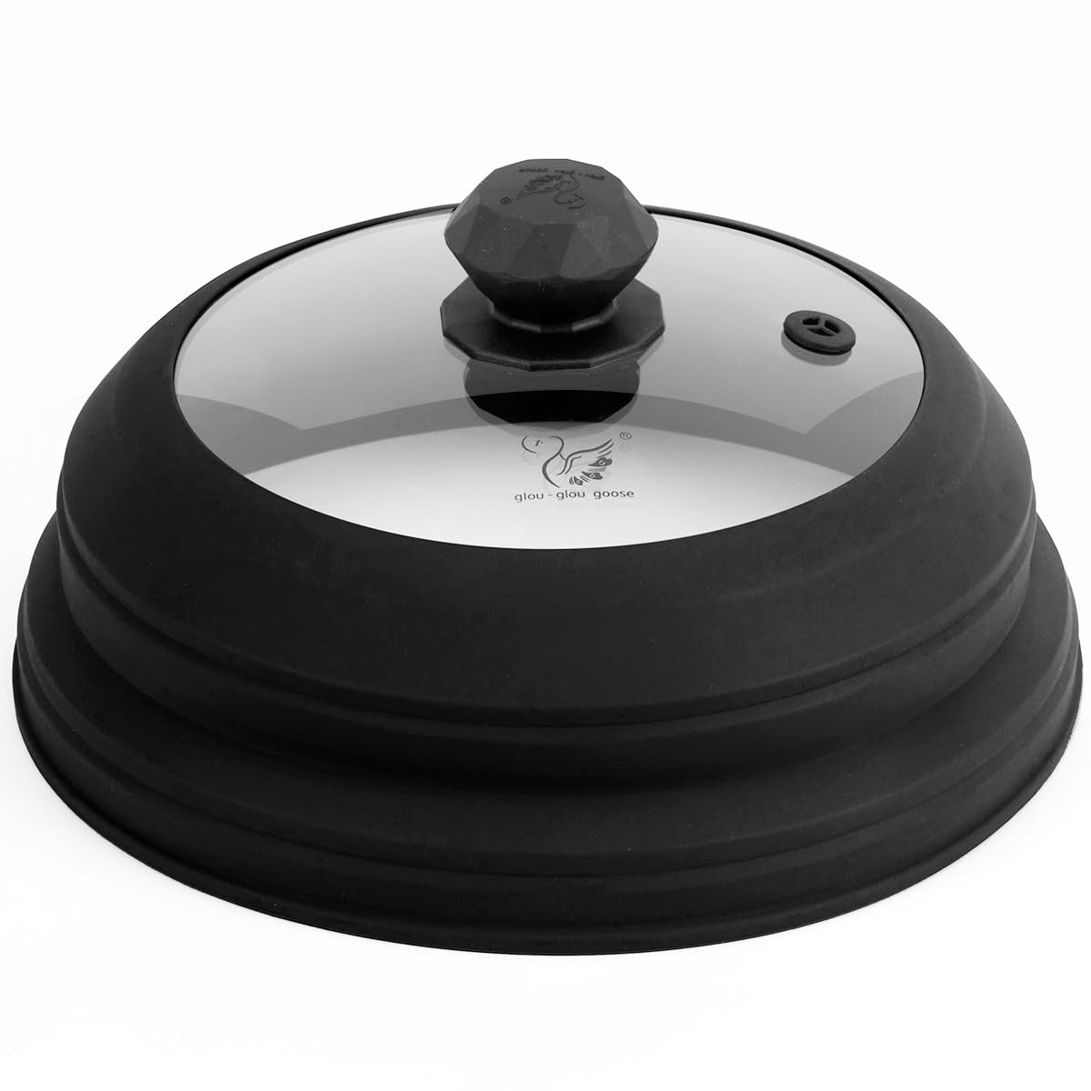 Microwave Splatter Cover Vented Glass Cover Splatter Guard Lid with Collapsible Silicone for Food as Pot Cover Plate Cover 10.8 inch for 6 7 8 9 10 inch Plate Bowl Black