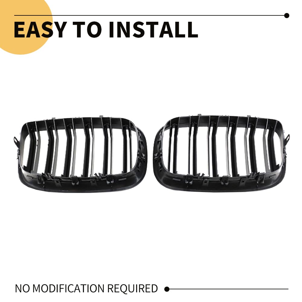 MAXDOM Replacement Front Upper Grill Fit for BMW (2007-2013) X5 E70 (2008-2014) X6 E71 – Gloss Black Double Slats ABS Grille