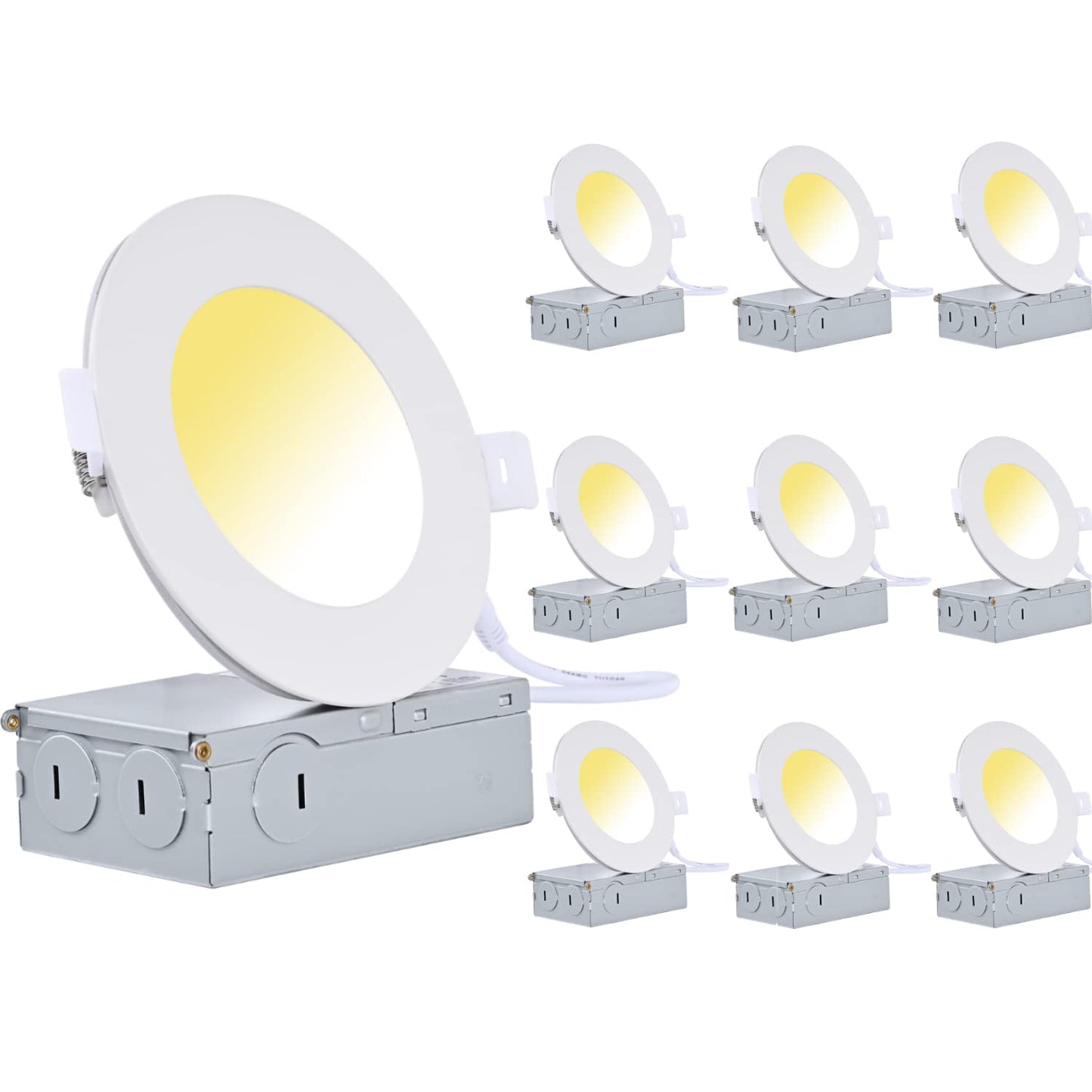 ULCCT Light 3CCT 4 Inch 9W 3000K 4000K 5000K Pot Lights, Dimmable 750LM LED Slim Recessed Lighting, 10 Pack