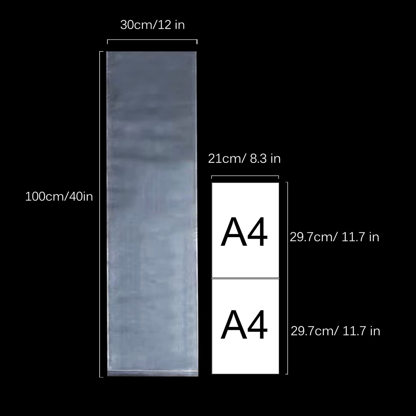 Long Plastic Poly Bags 12x40 Inch 50 Pack Poster sleeves, 2 Mil Clear Flat Open Blueprint Storage Poster Tube for Large Narrow Items, Waterproof
