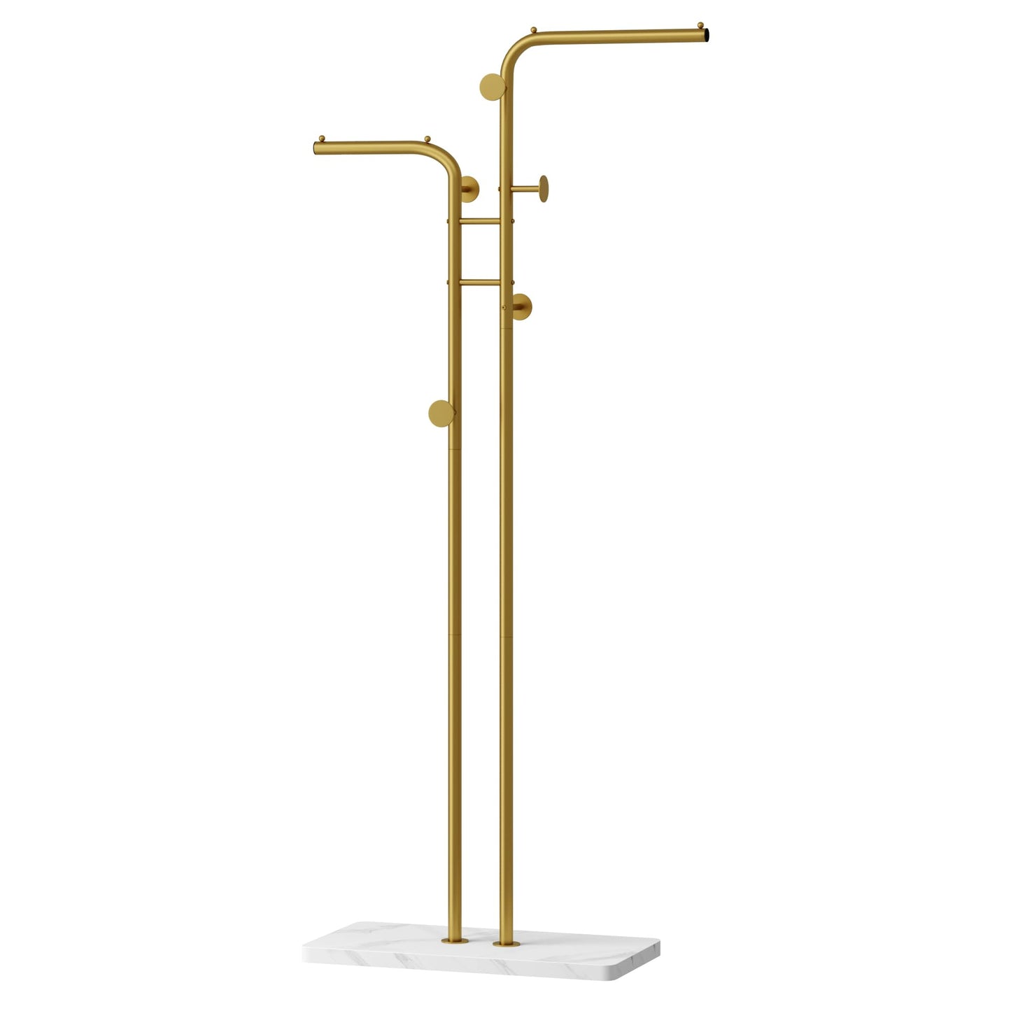 HOMEFORT Double-pole Coat Rack, Freestanding Metal Coat Racks, Clothes Hat Stand with 5 Hooks for Closet, Bedroom, Entryway, Living Room, Gold