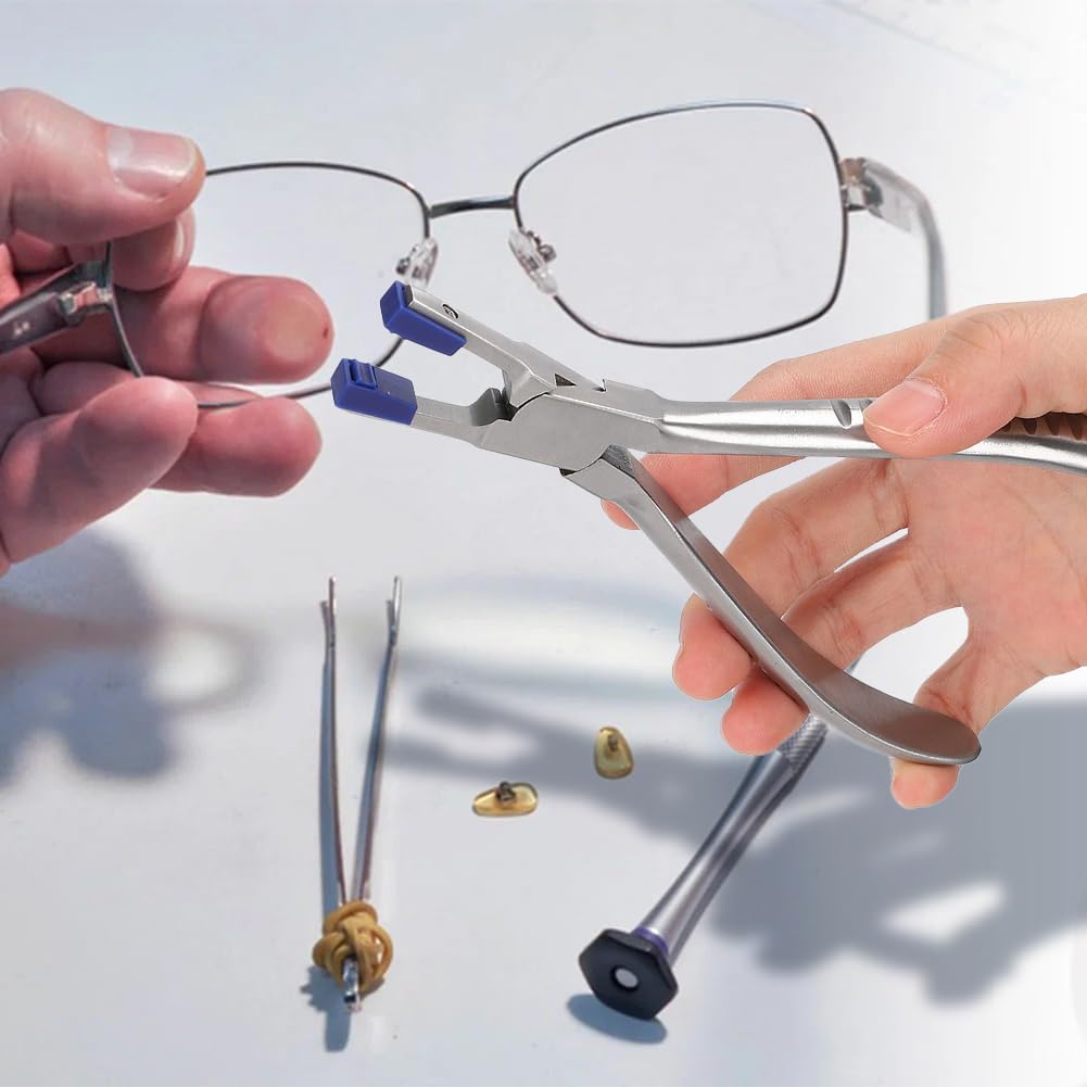 Tiiyee Rimless Eyeglasses Plier, Glasses Frames Optical Tools Kit Adjusting Repairing Tools Professional Repair Disassembly Silhouettes Plier with Storage Box for Optician Assemble Disassemble 3pcs