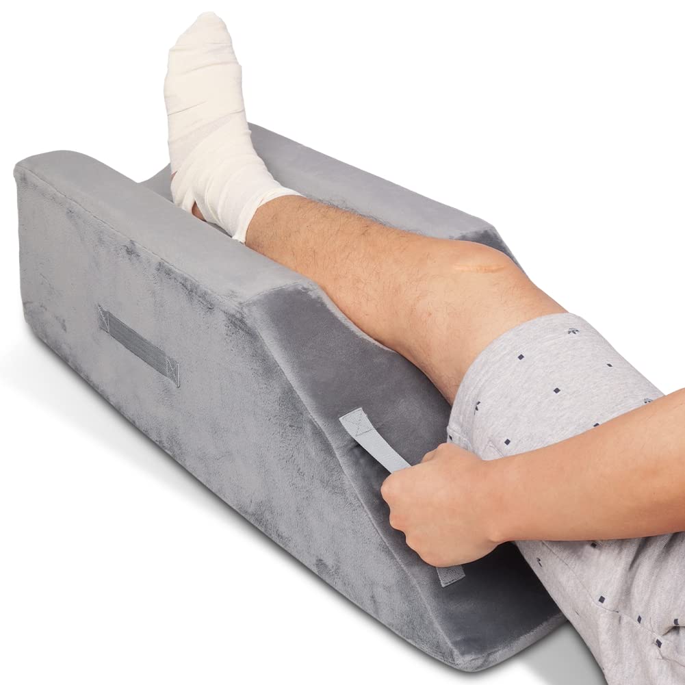 Leg Elevation Wedge Support Pillow with Handles After Surgery, Injury, for Knee, Ankle Support, Reduces Swelling (Single Leg)