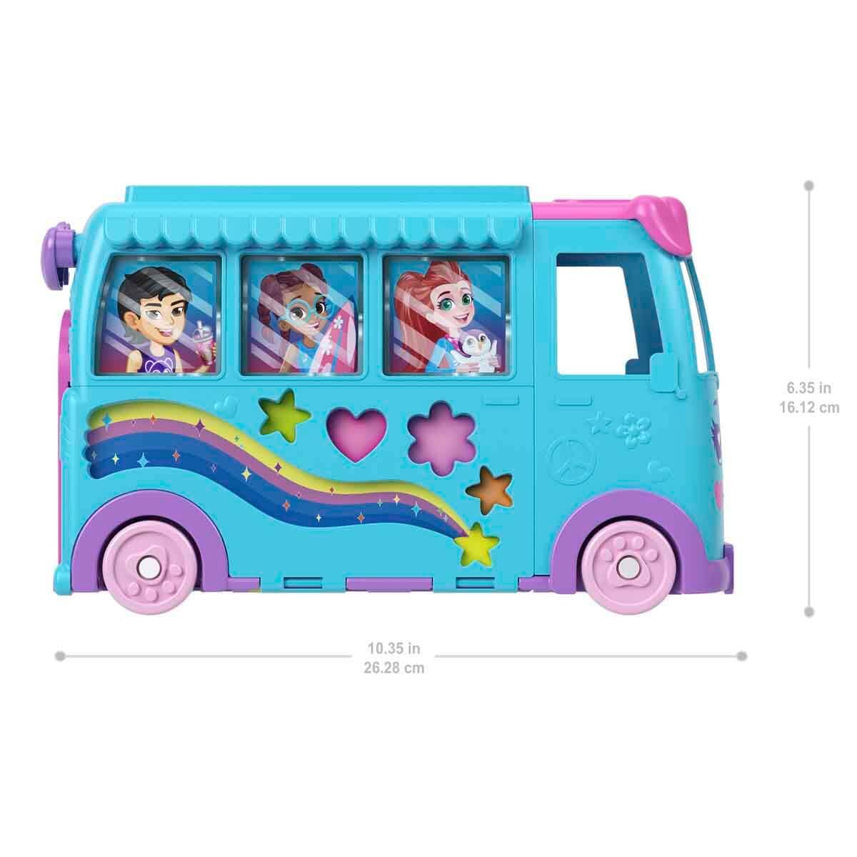 Polly Pocket Micro Dolls and Transforming Camper Van Vehicle, Accessories Include Pets and Toy Car, Pet Mobile Adventure Playset