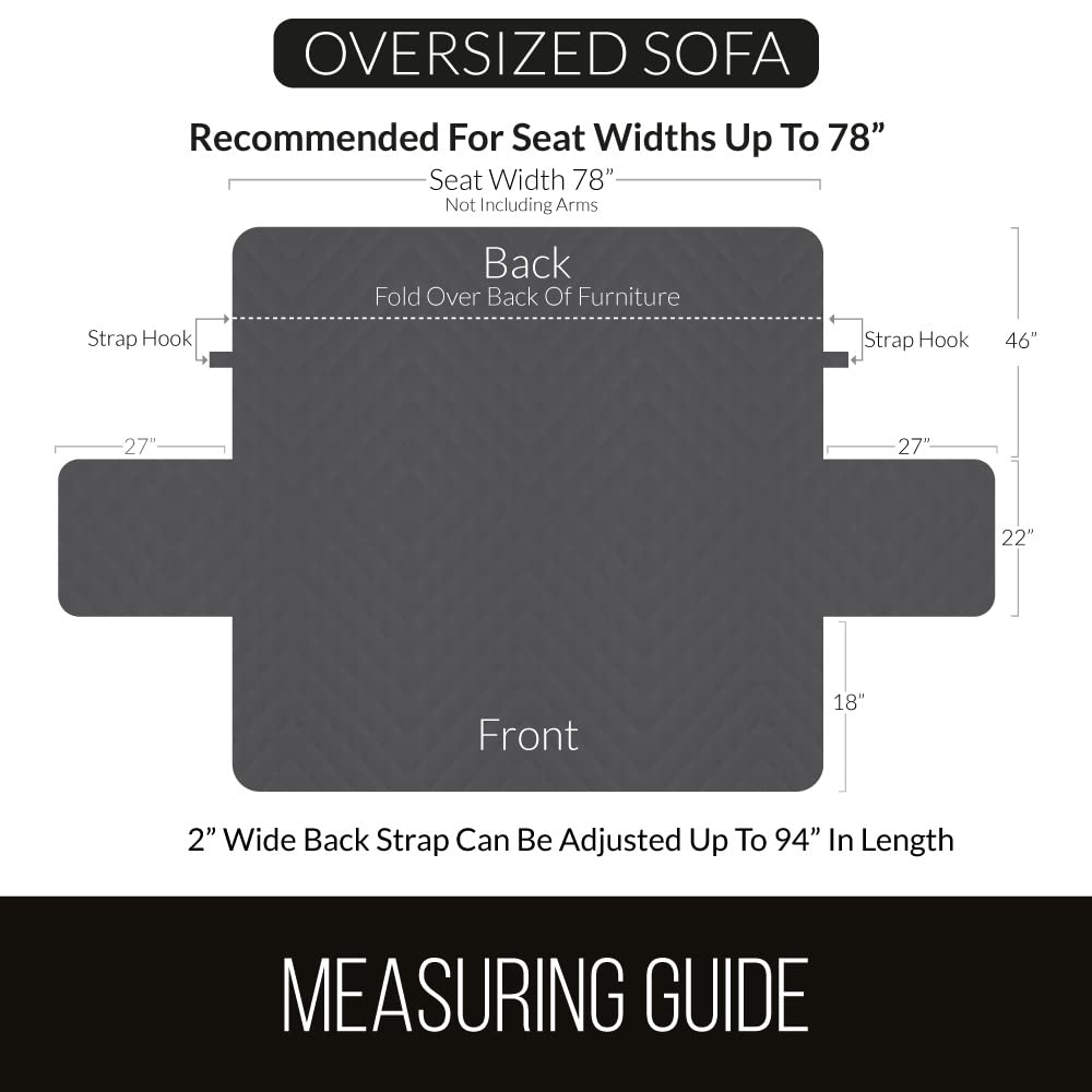 Sofa Shield Couch Cover for Dog and Pets, Couvre Protector for Sofas, Reversible Stain Resistant Housse Canapé, Quilted Microfiber 198 cm 3 Seat, Oversized Patented Slipcover with Strap, Charcoal