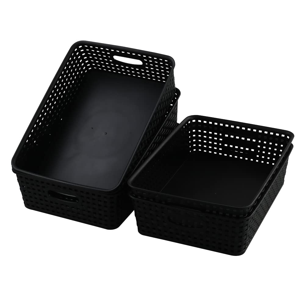 Qqbine Plastic Office A4 Basket Tray, Desk Tray Organizer, Black, 5 Packs