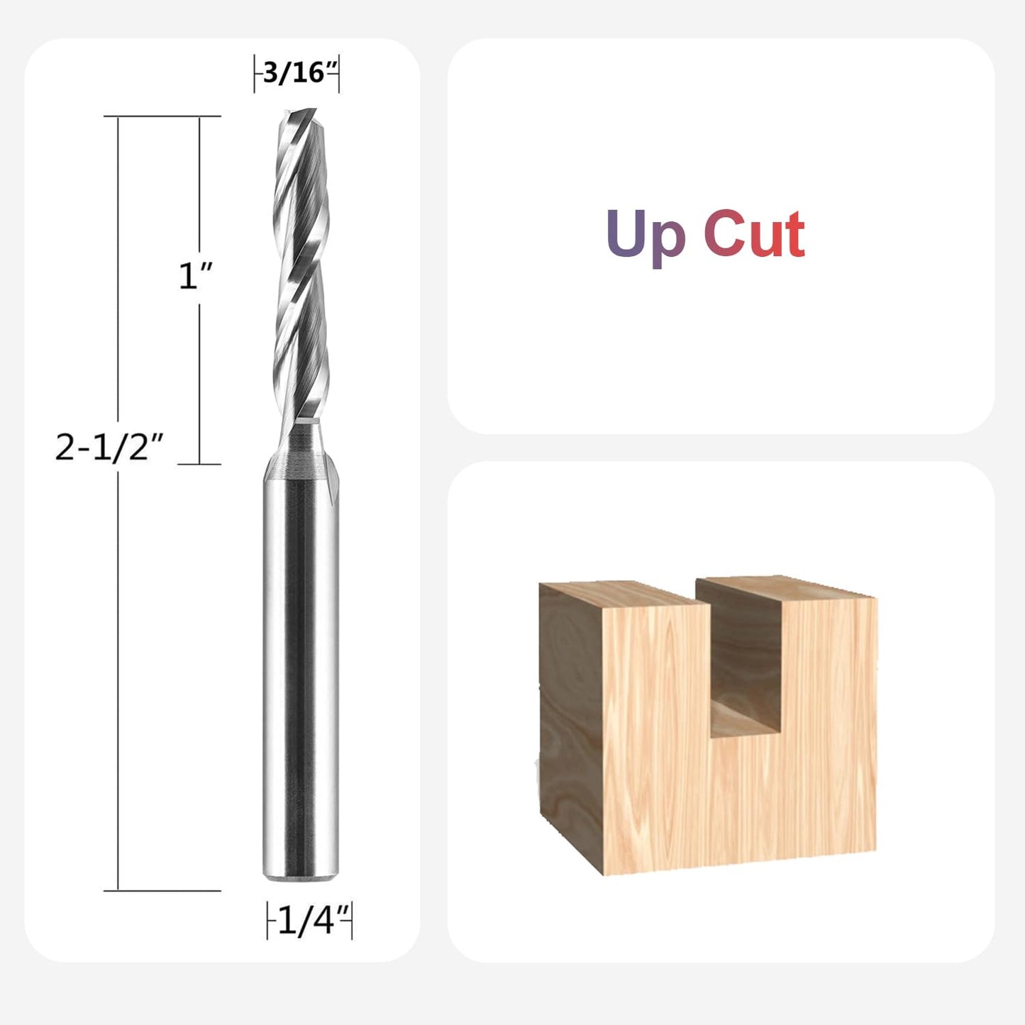 SpeTool 5PCS 3/16" Upcut CNC Router Bits Set 1/4" Shank Carbide Spiral End Mill Plunge Cut Wood Slot Inlay Engraving bits