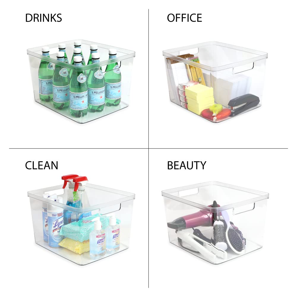 Isaac Jacobs 2-Pack Extra-Large Clear Storage Bins (11.5” L x 14” W x 9” H) w/Cutout Handles, Plastic Organizer for Home, for Kitchen, Fridge, Pantry, BPA Free, Food Safe (2-Pack, Extra-Large)