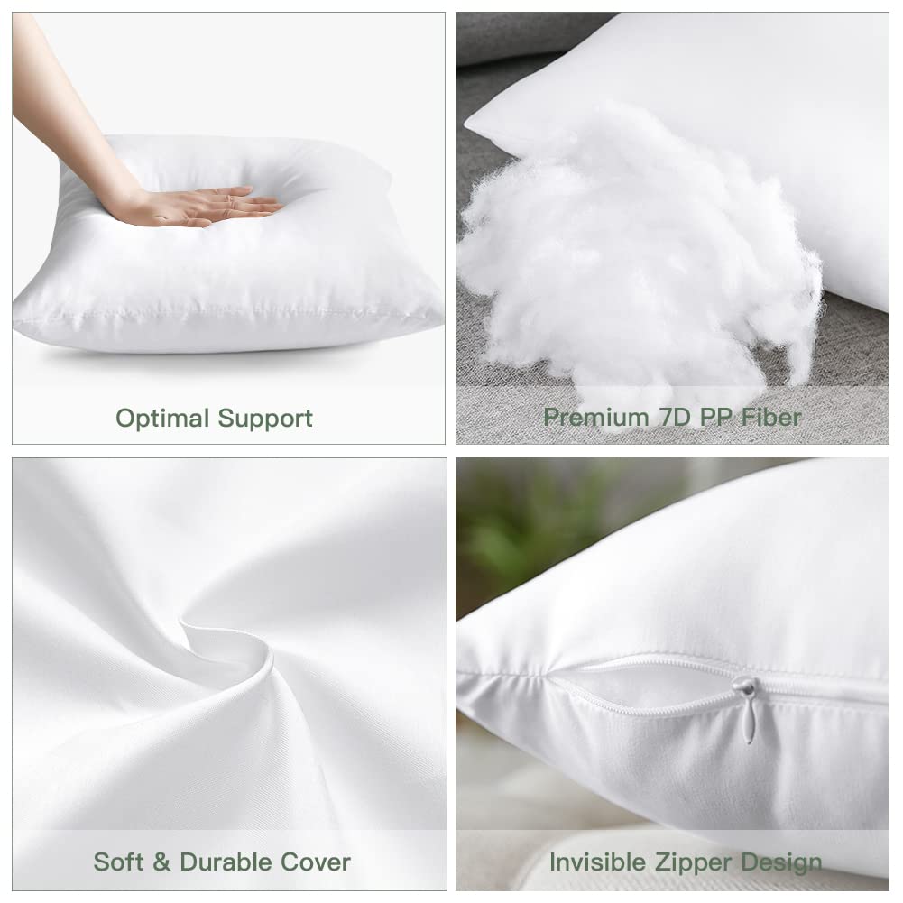 OTOSTAR 4 Pack Premium Waterproof Pillows Inserts, 18 x 18 Outdoor Decorative Throw Pillow Inserts Soft Fluffy Plump Cushion Inserts for Patio Garden Bench Farmhouse Sofa Couch Bed, White