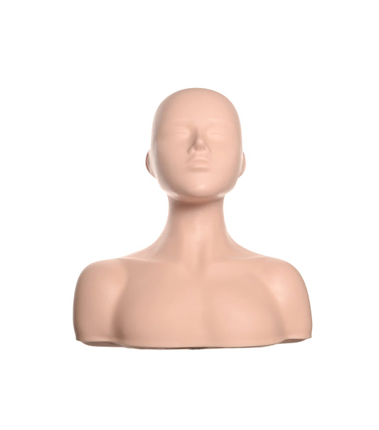 11-1 Big Half Body Soft Silicone Cosmetology Esthetics Manikin Mannequin Head with Shoulders Multi Function Massage Practice Head Model Wig Hat Display Facial