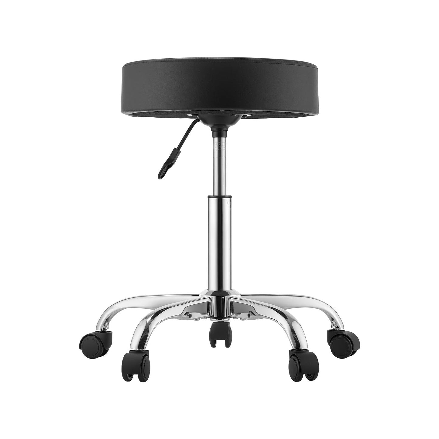 VEVOR Rolling Stool with Wheels, 500 lbs Weight Capacity, Height Adjustable, Thick Cushion Ergonomic PU Leather Seat, 360° Swivel Round Rolling Stool Chair for Salon, Spa, Clinic, Medical, Black