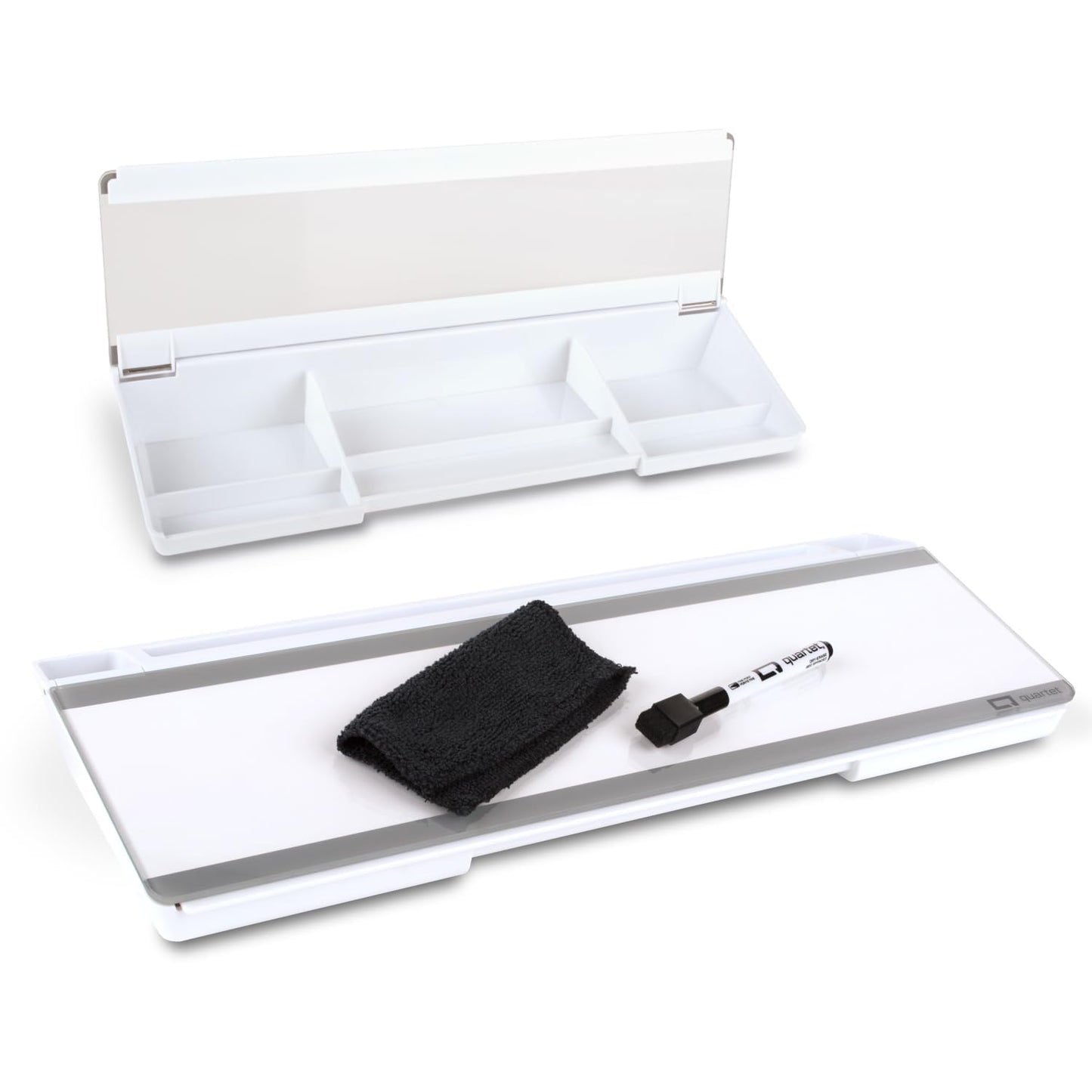 Quartet Desktop Whiteboard, Glass Dry-Erase Surface, 18” x 6”, Flip Top, Includes 4 Templates, 1 Marker and a Microfibre Towel (Q09010-CA)