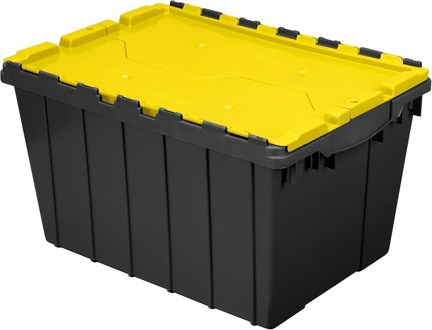 Akro-Mils 66486 12-Gallon Plastic Stackable Storage KeepBox Tote Container with Attached Hinged Lid, 21-1/2-Inch x 15-Inch x 12-1/2-Inch, Black/Yellow