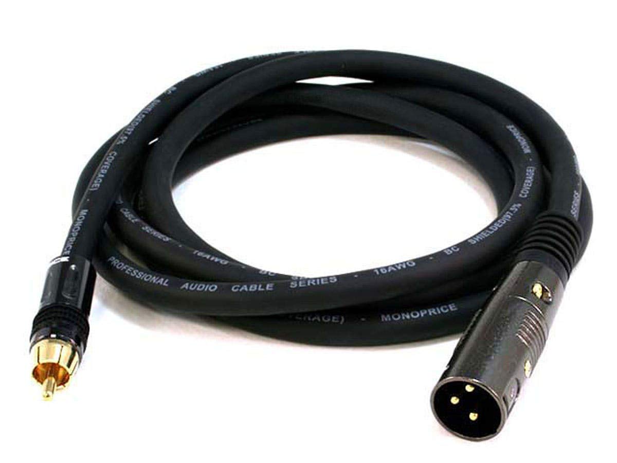 Monoprice Premier Series XLR Male to RCA Male Cable Gold Plated Connectors | 16AWG Shielded Twisted Pair Oxygen-Free Copper Braid Conductors