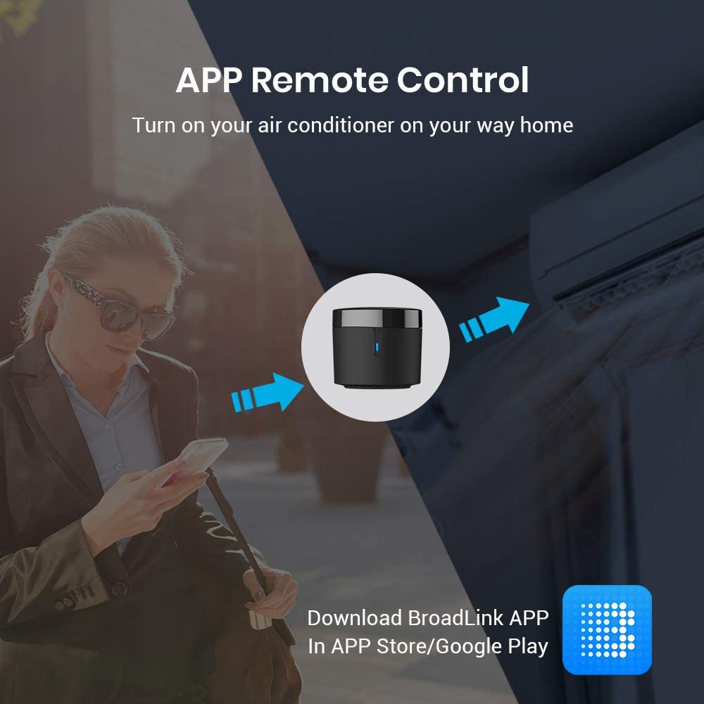 BroadLink RM4mini Smart Remote Hub with Sensor Cable (2.4GHz Wi-Fi Only)-WiFi IR Blaster for TV Remote, Smart AC Controller, Works with Alexa/Google Home/IFTTT