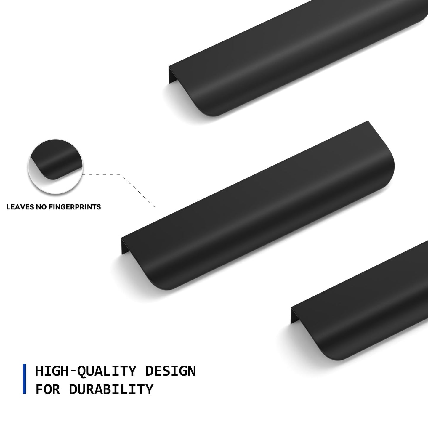 homdiy 10Pack Drawer Pulls 5 inch Hole Center Cabinet Handle Black Cabinet Pulls 128mm Edge Finger Pull Kitchen Cabinet Handles Aluminum Flat Hidden Back Mount Door Long Handle Easy Installation