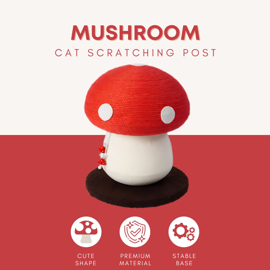 PECHVINO Mushroom Cat Scratching Post - Unique Design, Sisal-Wrapped, Ideal for Medium and Small Cats, No Assembly Required