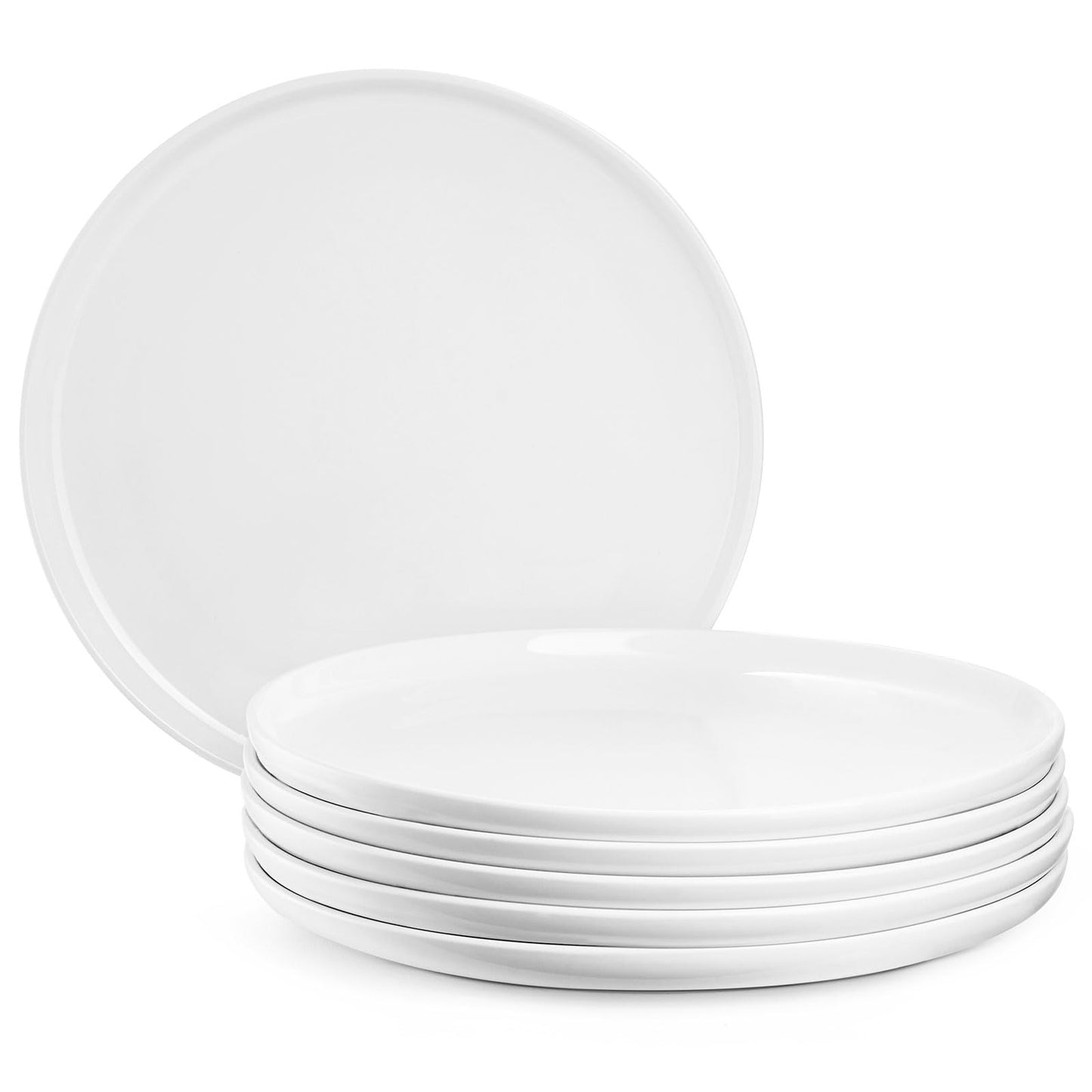 Jassceram 10.5 Inch Dinner Plates Set of 6, Modern Dinnerware Dishes Set for Family Dinner and Restaurant - Microwave, Oven and Dishwasher Safe, Scratch Resistant and Lead-Free, White