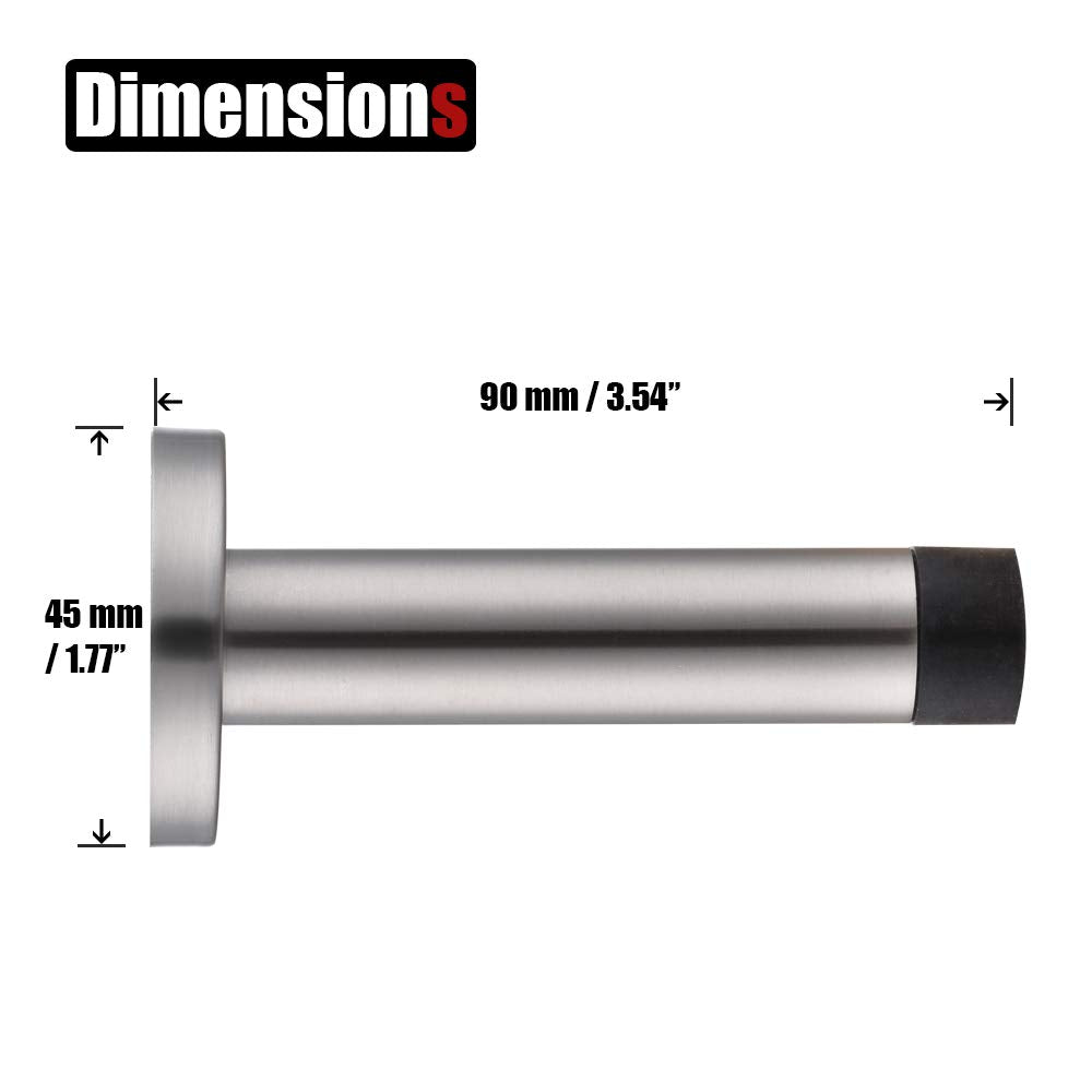 JQK Door Stopper Black, 304 Stainless Steel Thicken 1mm Sound Dampening Door Stop Bumper Wall Protetor 4 Pack, Matte Black, DSB5-PB-P4