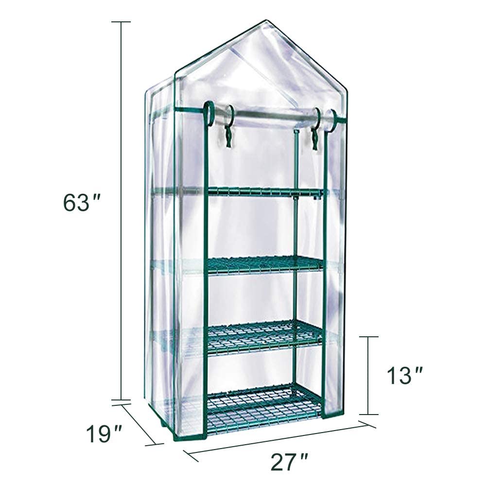 #G303A00-US Solution4Patio 4-Tier Garden Mini Greenhouse Portable for Indoor/Outdoor, Pequeño invernadero, Transparent PVC Thick Cover, Heavy Duty Frame, Double Zipper, 27 in. W x 19 in. D x 63 in. H