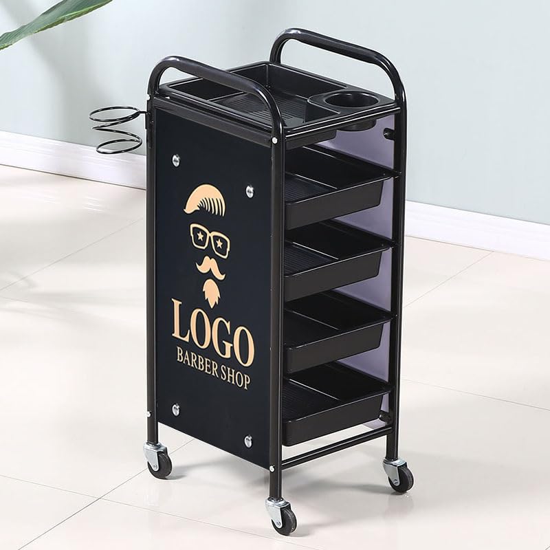 Stylezen 5-Layer Hairdressing Trolley – Rolling Salon Cart with Metal Frame, Easy-Glide Wheels & Storage Trays for Hair Tools & Supplies, Black & Gold Organizer for Salons, Barbershops & Home Use