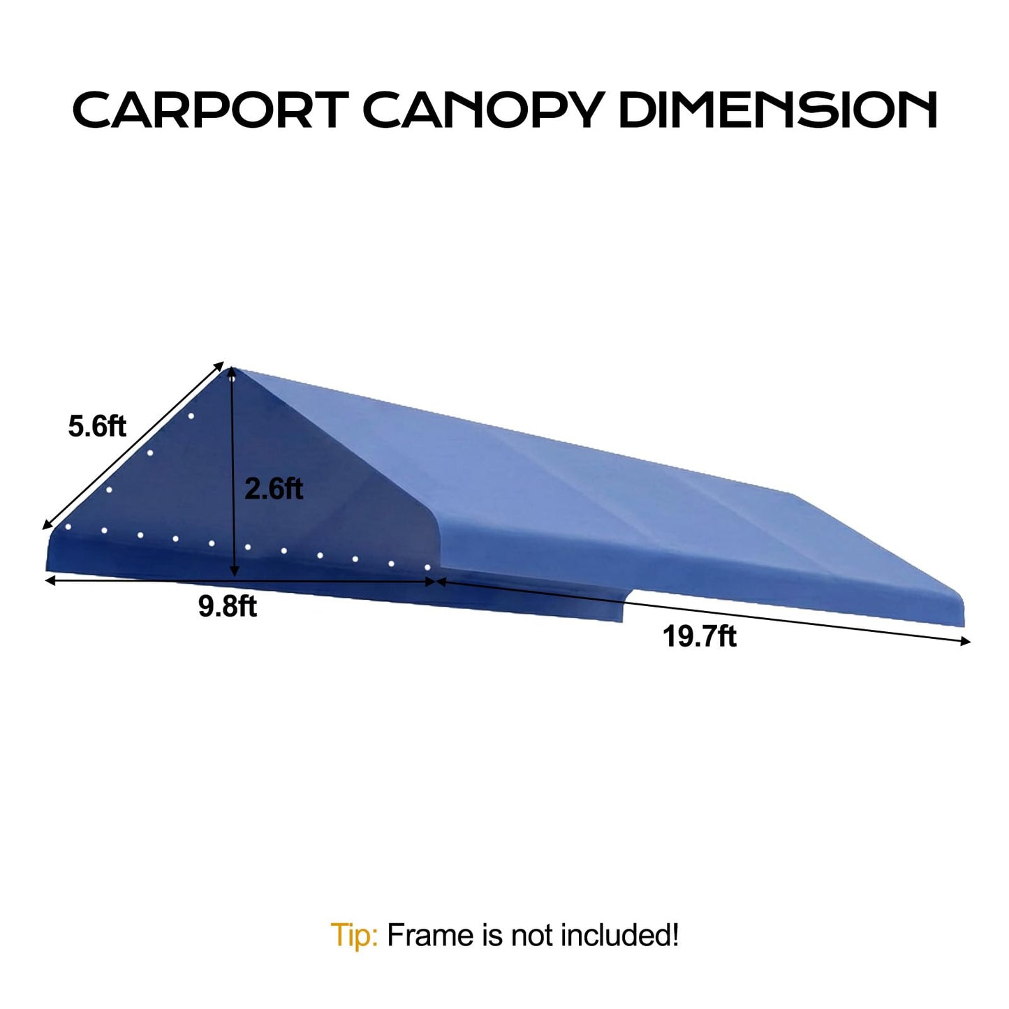 COWVIE 3 x 6m Carport Canopy Replacement Cover, with 46Pcs Long Ball Bungees, Waterproof Garage Top Tent Shelter Tarp, Only Top Cover