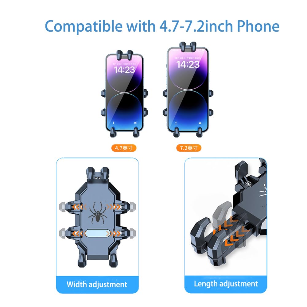 Cesicersi Motorcycle Phone Mount Holder - [Dual Dampener] [Anti Shake] Motorcycle Cell Phone Mounts,Adjustable Bike Phone Holder, Fit for iPhone Samsung LG Google All 4.7-7.2" Phones,Black
