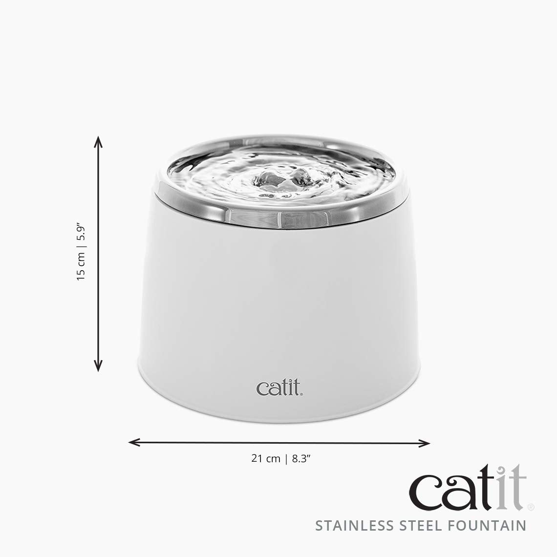 Catit Stainless Steel Top Cat Water Fountain 2 L White, Modern Cat Fountain, Triple Filtration, Fontaine Pour Chat, Pet Water Fountains, Perfect for Indoor Cats