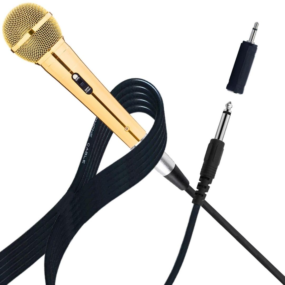 RhymKawa Sparkle Gold Cardioid Dynamic Vocal Wire Microphone with 10FT XLR Cable