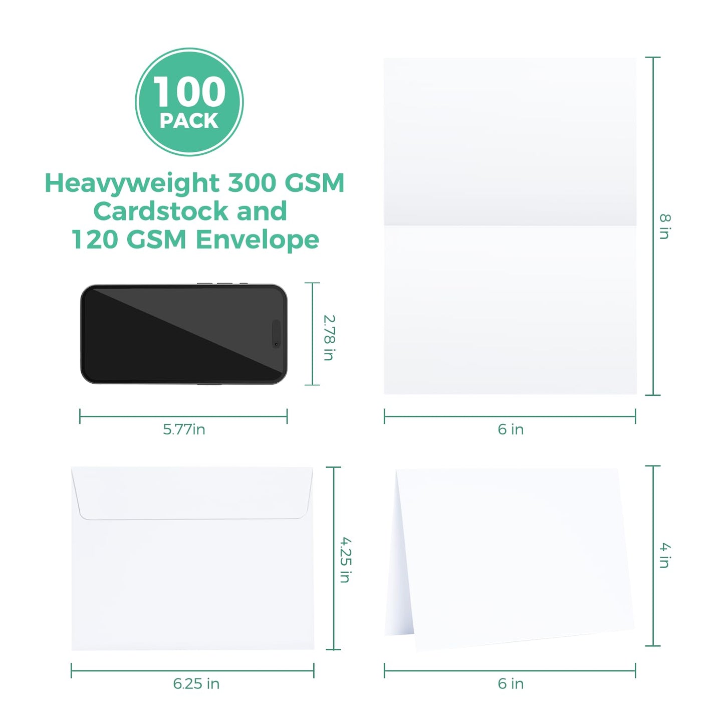 Blank White Cards and Envelopes 100 Pack, Ohuhu 4 x 6 Heavyweight Folded Cardstock and A4 Envelopes for DIY, Wedding, Birthday, Invitations, Thank You & All Occasion